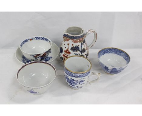 Small collection of late 18th/early 19th century English and other porcelain including Caughley "Birds in Branch" pattern sau