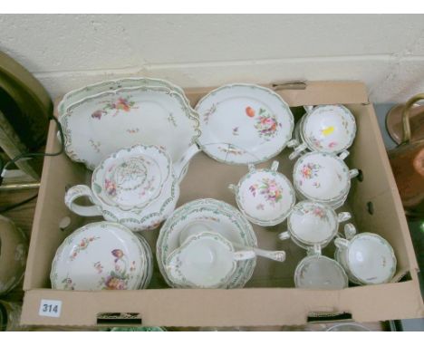 19th century English porcelain part teaset, floral decorationCondition report:Teapot lid and base cracked. Three saucers hair