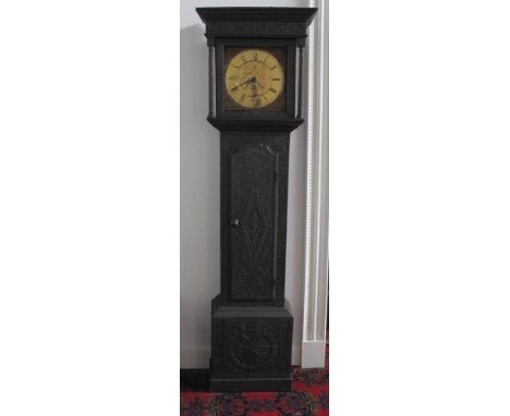 Late 18th century 30 hour longcase clock, the square brass dial with date aperture signed J. Foster, Carlisle, in dark staine