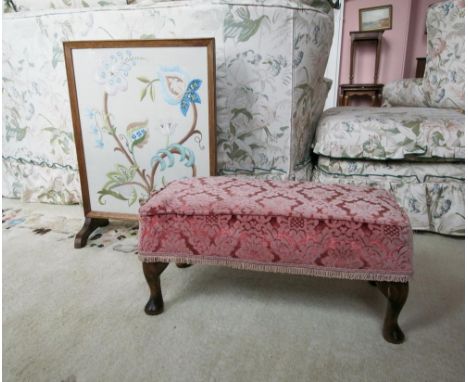 Upholstered rectangular foot stool and a tapestry firescreen.&nbsp; (2). 
