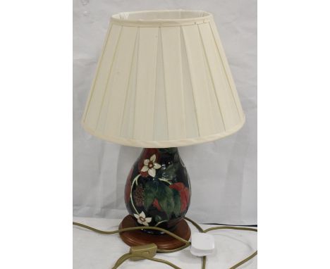 Modern Moorcroft&nbsp; style pottery table lamp and shade 48cm high (electrical testing and re wiring required) 