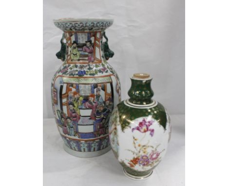 Canton style baluster vase converted to use as a lamp base. 38cm also a Continental vase similar. 26cm (2)Condition report:La