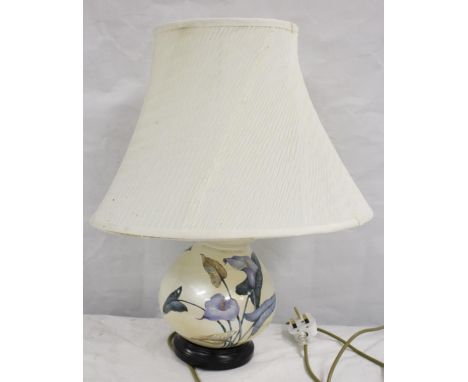 Modern table lamp, decorated with Arum Lilies, and shade 51cm&nbsp;(electrical testing and re wiring required) 