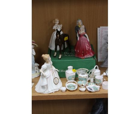 VARIOUS SPODE MINIATURES AND OTHER ORNAMENTS, to include Royal Doulton 'Amanda' HN2996, 'Catherine' HN3044, a foal, Coalport 