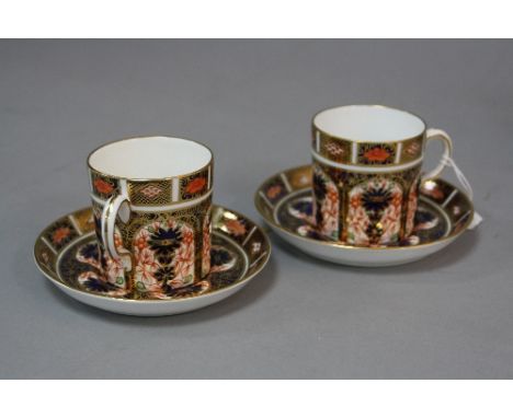 TWO ROYAL CROWN DERBY IMARI COFFEE CANS AND SAUCERS, '1128' patytern (2)