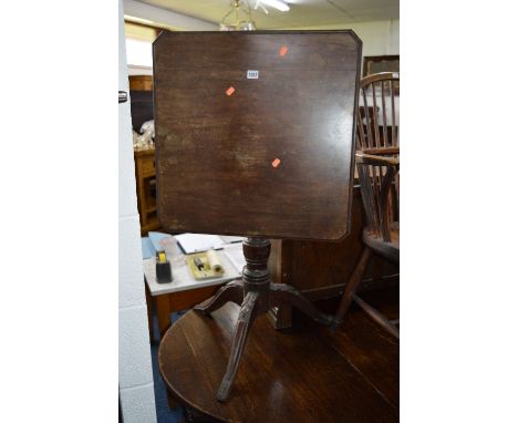 A 19TH CENTURY MAHOGANY SQUARE TILT TOPPED TRIPOD TABLE