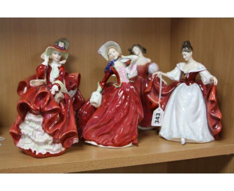 FIVE ROYAL DOULTON FIGURES, 'Sara' HN2265, 'First Waltz' HN2862, 'Autumn Breeze' HN1934, 'Top o'the Hill' HN1834 and 'Cheryl'