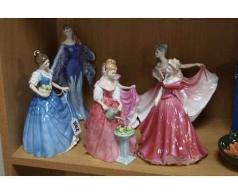 SIX VARIOUS FIGURES, to include three Royal Doulton 'Helen' HN3601, 'Alexandra' HN3292 and 'Elaine' HN3307, Royal Worcester '