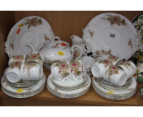 KAYE & CO, WORCESTER TEA SERVICE, for twelve settings (missing sugar bowl, gilt rubbed, one or two chips to base of saucers) 