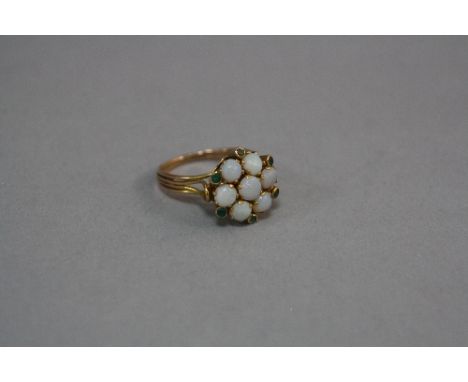 A 9CT GOLD OPAL CLUSTER RING, size P, approximate weight 3.8 grams