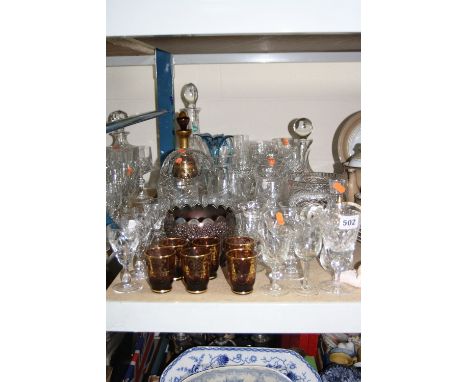 A QUANTITY OF GLASSWARE, including Edinburgh Crystal decanter, carnival glass bowl, etc