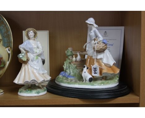 TWO ROYAL WORCESTER LIMITED EDITION FIGURE/GROUP, 'Bluebell Time' 201/450, (plinth and certificate) and 'Market Day' 2927/500