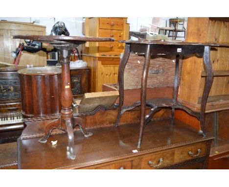 A GEORGIAN TRIPOD TABLE, (cut down) and an Edwardian oak table (2)