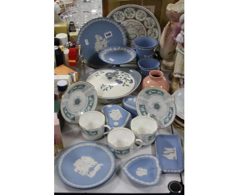 WEDGWOOD PALE BLUE JASPERWARE, Coalport coffee cups and saucers, Poole pottery vase, etc