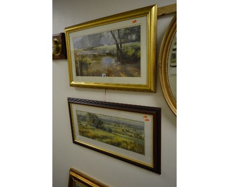 A MODERN QUARTZ WALL BAROMETER/CLOCK, and two framed prints (3)