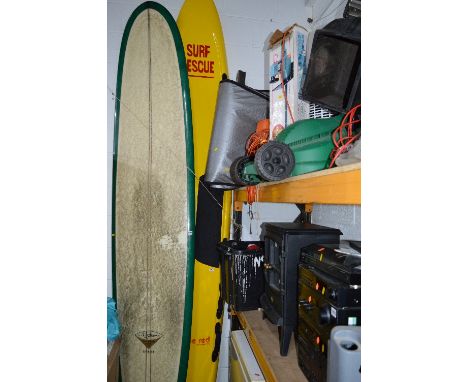 A CIRCLE ONE LIFE SAVING SURF BOARD, approximate length 10' 7', epoxy made with 8' fin, Badged Code R Surf Rescue with bag
