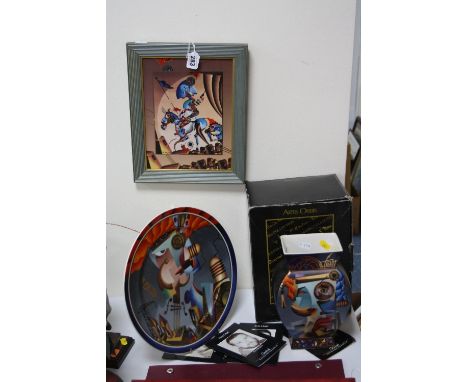 FOUR PIECES OF LIMITED EDITION ARTIS ORBIS GOEBEL BY PAVEL KAPLUN, to include two framed plaques 'Aperitif' 384/2000, 'Kleine