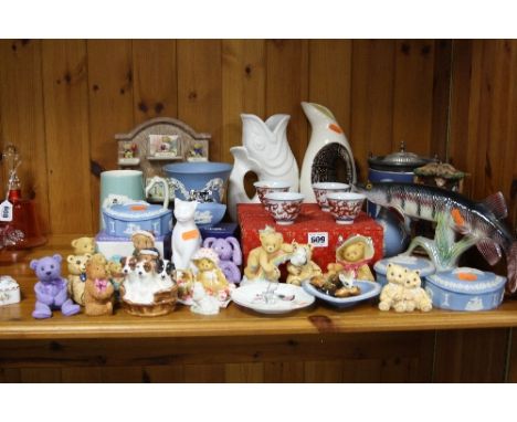 A ROYAL DOULTON BASKET FIGURE GROUP 'Terrier puppies in a basket', HN2588, Wedgwood jasperware, teddy bear figurines, jugs, w