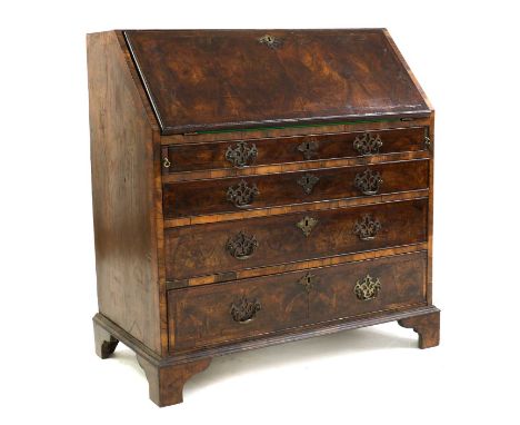 A George I walnut bureau, early 18th century, 97cm wide51cm deep100cm highCondition ReportRefinished and repolished. General 