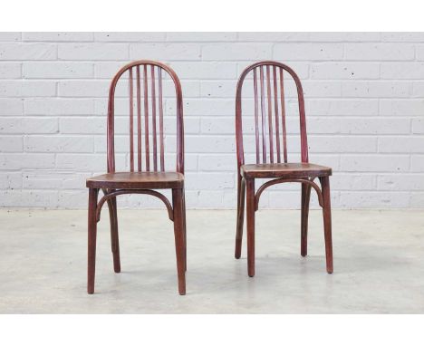 A pair of Czech 'Model 639' dining chairs,early 20th century, designed by Josef Hoffmann for Thonet, each arched backrest wit