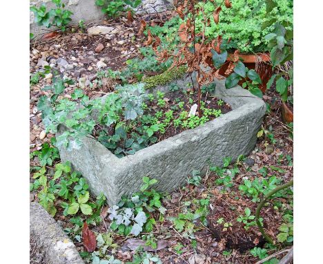 A Cotswold stone trough,of rectangular form, planted,66cm wide40cm deep22cm highCondition ReportWear commensurate with being 