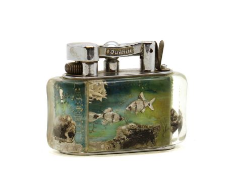 A Dunhill 'Aquarium' lighter, the Perspex panels with tropical fish set against a blue and green underwater background, with 