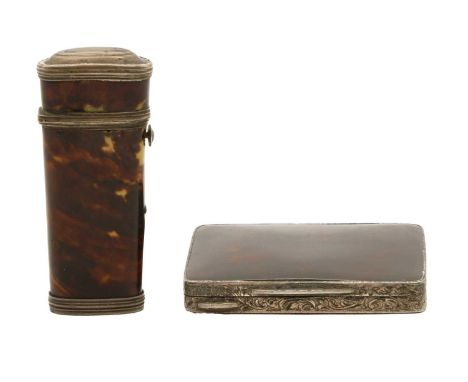 A silver plated and tortoiseshell etui,early 19th century, with divisioned interior,8.4cm long,together with silver and torto