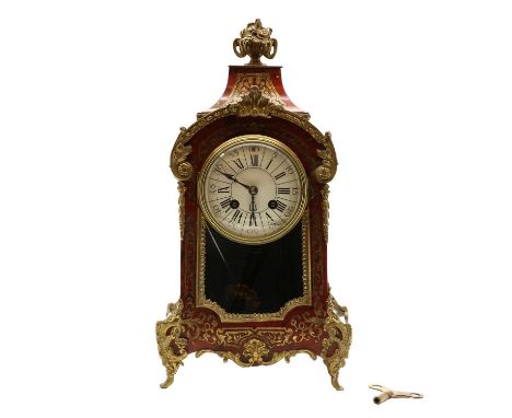 A Boulle work and ebonised mantel clock,late 19th century, French, with a white enamelled dial, enclosing a two train movemen