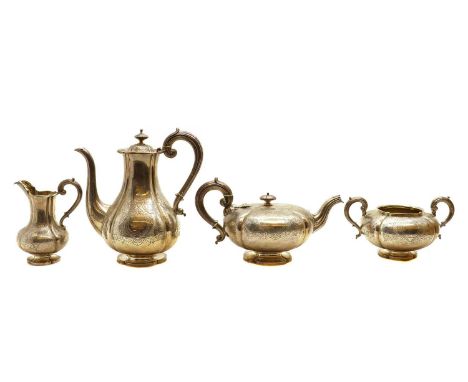 A Victorian silver four piece tea service,by Charles Reily &amp; George Storer, London 1845, comprising a coffee pot and teap