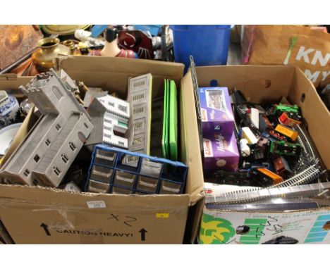 Two boxes of toy model railway accessories - Thomas The Tank Engine, Lima Hobbyline, Bachman track and box of kit built track