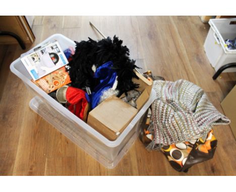 Box of extractor fan, light bulbs, wreaths, security lights, shower attachments, Dunelm throw etc