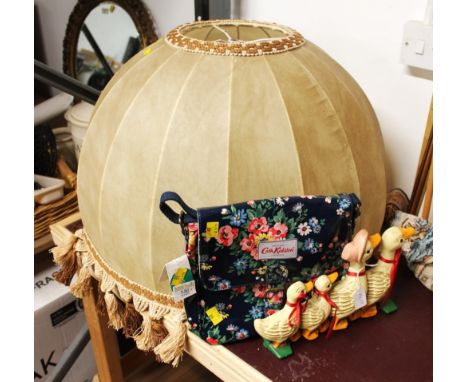 Four walking ducks doorstop, Cath Kidston bag and light shade 