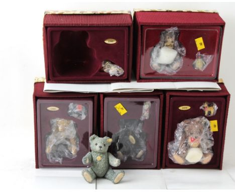 Five boxed Steiff bear ornaments