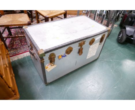 Vintage metal travel trunk 