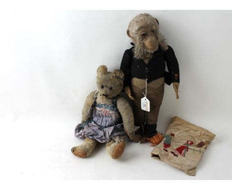 Vintage Teddy bear and monkey