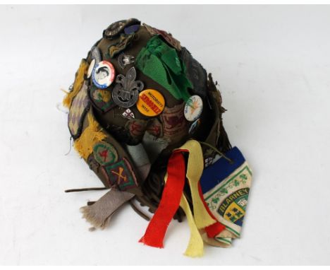 Cap covered in multiple badges - Pepsi Cola, Air Training Corps, Scouts, St Johns Ambulance, CCF, BP, Boys Brigade etc