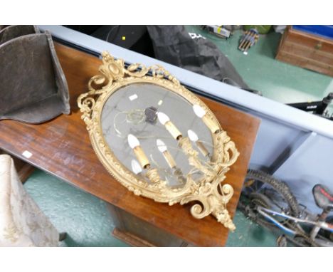 Gilt mirror with three branch electric light fittings