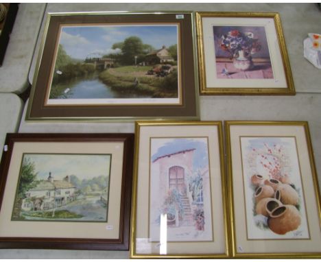 Limited Edition print ' Riverside Local' by Don Breckon: together with various other prints to include landscapes and portrai