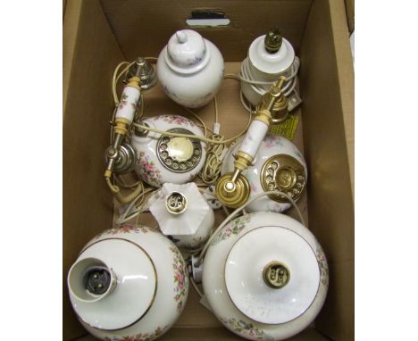 Aynsley Sweetheart Telephone: Royal Albert Moss Rose  similar item and a selection of Aynsley lamp bases in varying patterns 