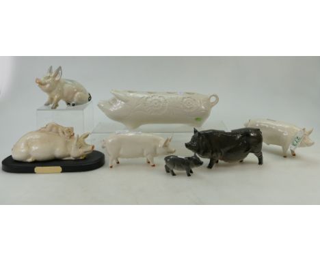 Collection of Ceramic pigs to include Bewick Wall boy, wall queen etc, together with 2 Royal doulton pigs (7) 