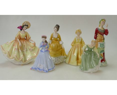 Collection of Six Figurines: Doulton Coralie(seconds), Sunday Best &amp; Fair Maiden, plus Royal Worcester, Coalport &amp; Pe