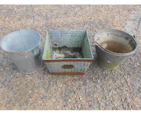 Galvanised planter and buckets 