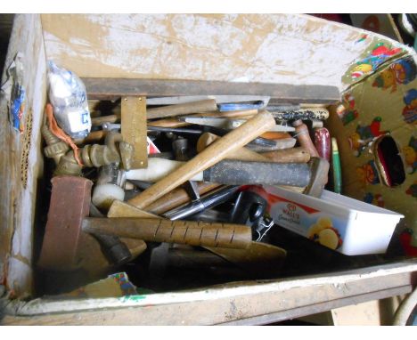 Box of tools including mallets etc