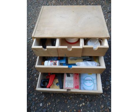 Wooden tool chest with tools