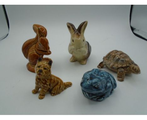Poole pottery animals rabbit, squirrel and frog plus Wade tortoise and dog