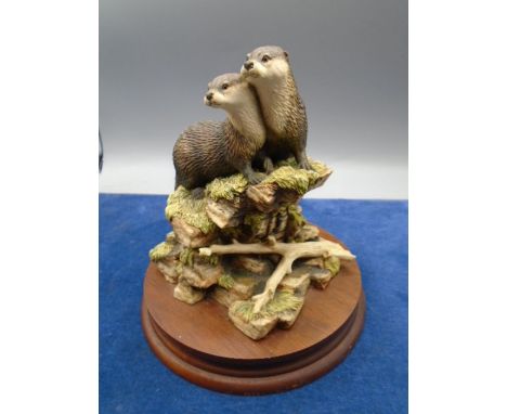 Border Fine Arts 'Together Again', model SOC3 - otters, approx 16cm x 16cm incl wood plinth