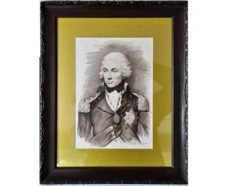 Horatio Lord Nelson, black and white portrait , framed 38 x 47cm