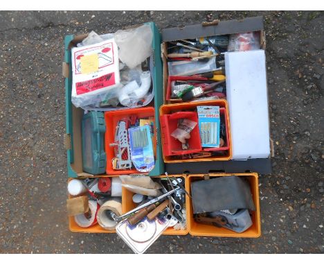 Quantity of tools, paintbrushes, drill bits and pipe fittings etc