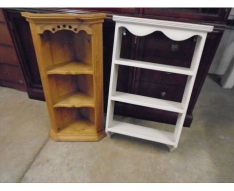 pine corner shelf unit and painted shelving unit