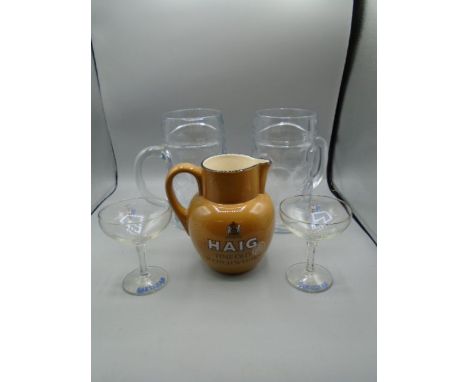 Carlton Ware Haig fine old scotch whiskey jug, 2 beer steins plus 2 vintage Babycham glasses